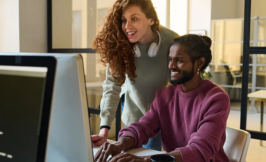 Shot of a man and woman using technical services