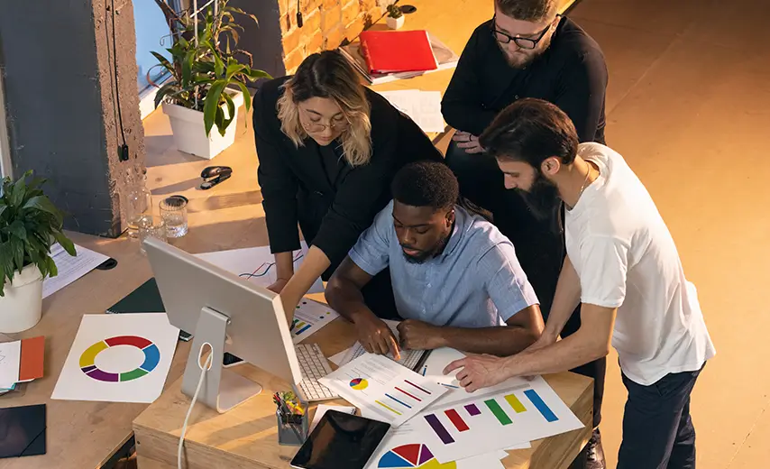 Digital marketing with the digital tablet on the desk